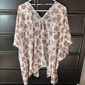 White Floral V-Neck Women's Kimono